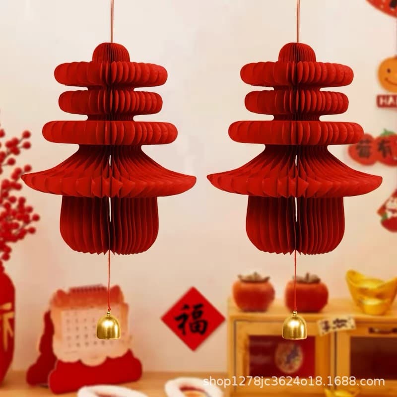 Double Happiness Honeycomb Ball Decorations for Wedding Room Setup, Gourd and Spring Character Honeycomb Ball Hangings
