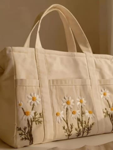 Floral Simple Style Canvas Crossbody Bag with Multiple Pockets and Adjustable Shoulder Strap, Reinforced Single Shoulder Bag