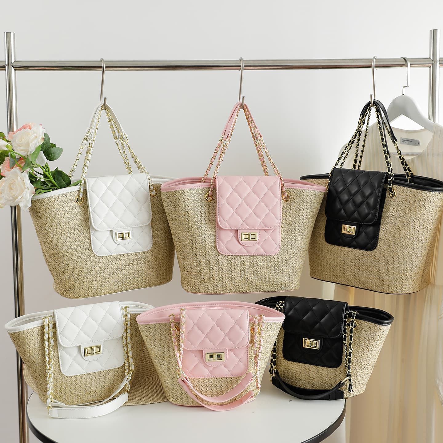 New style small fragrant straw chain women's bag armpit commuting bucket bag niche temperament versatile large capacity shoulder bag
