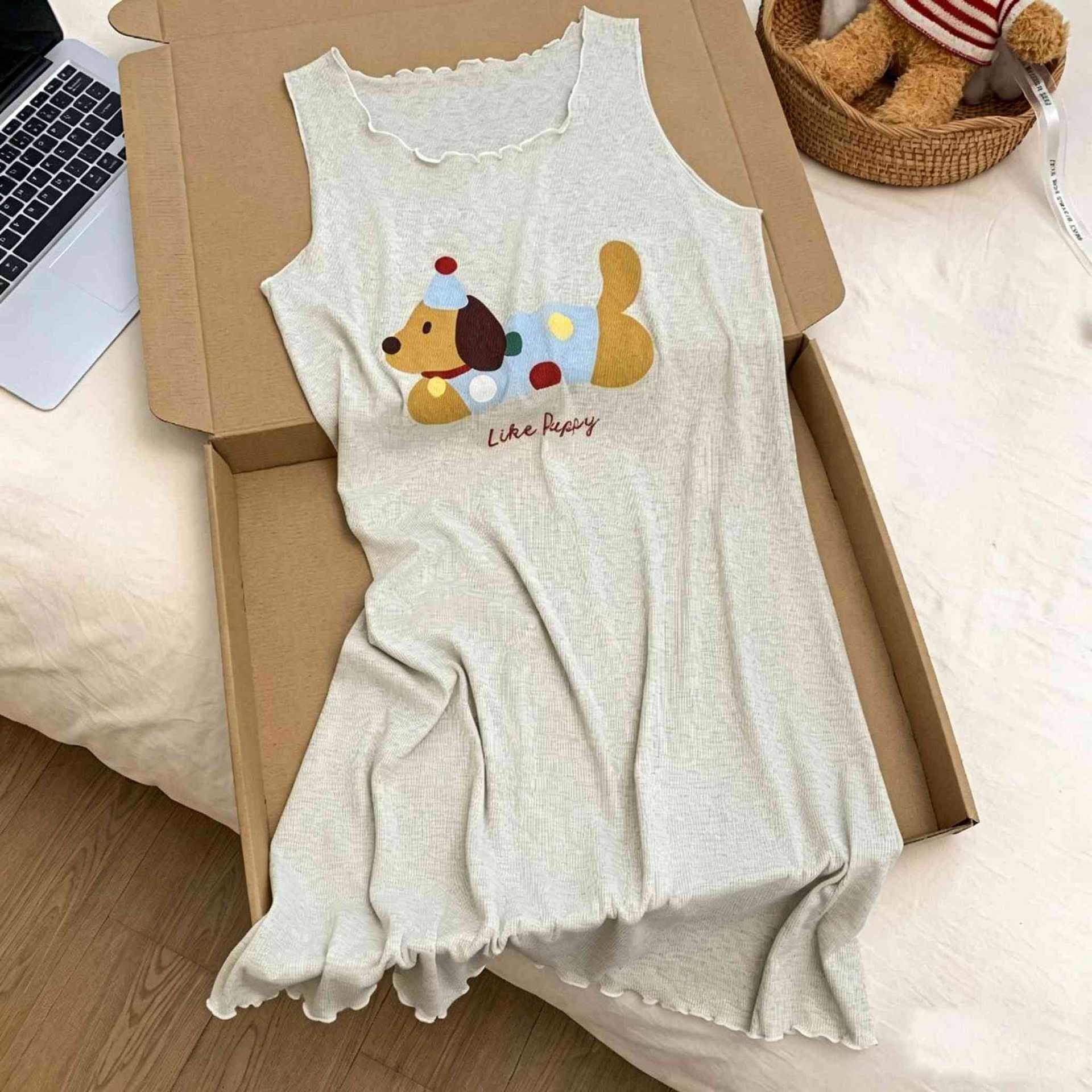 Cartoon Dachshund Sleep Dress Women's Cooling Summer Backless Nightgown 2026 New Plus Size Loungewear
