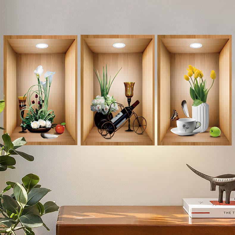 Green plant 3d vase wall sticker bedroom living room decorative vase sticker