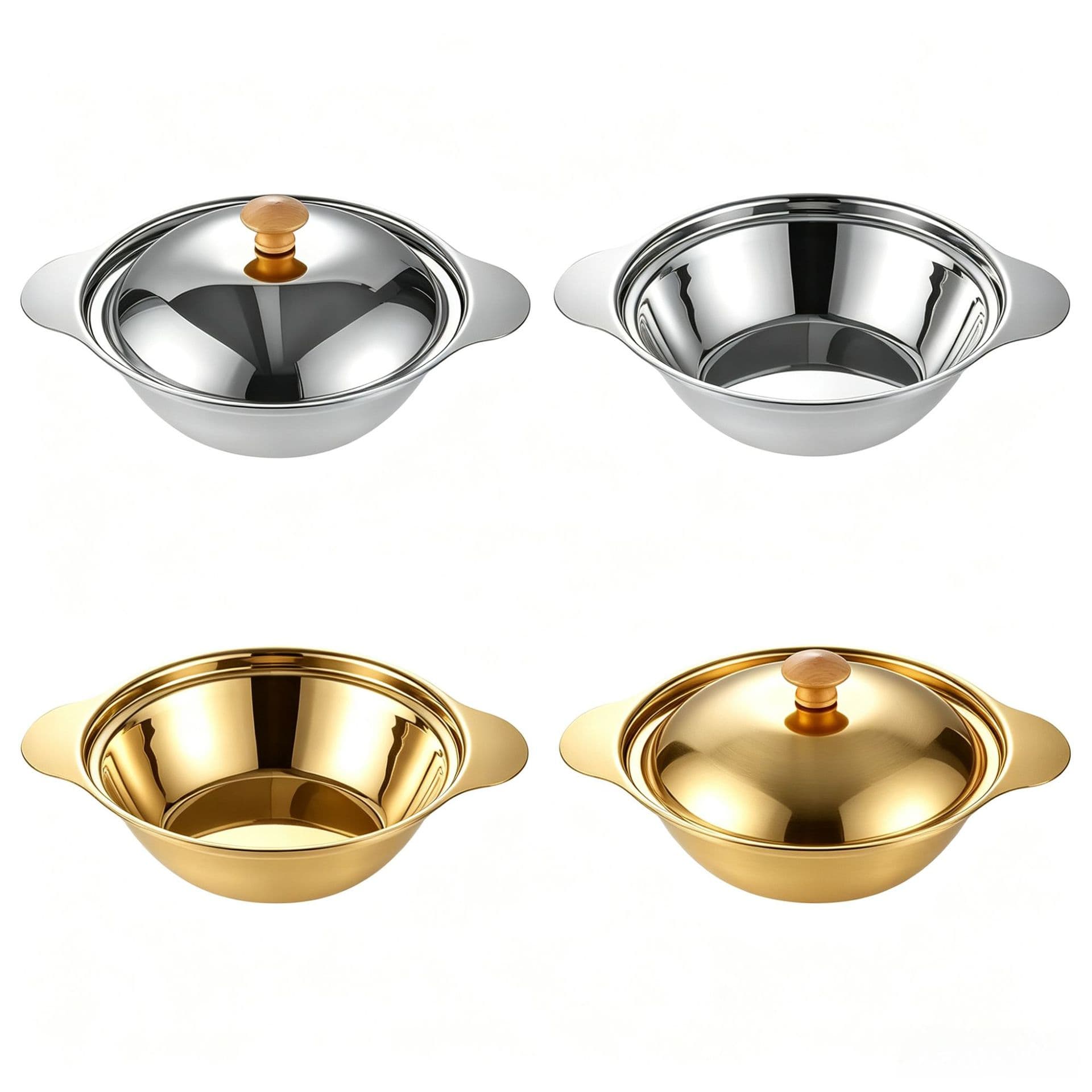 Bright Korean stainless steel dry pot double-ear noodle pot with lid thickened restaurant pot seafood cooking small hot pot