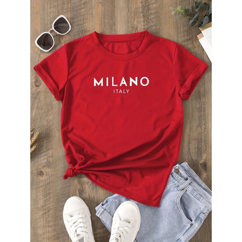 2025 EU/US Cross-Border In-Stock Printed Crew Neck T-Shirt Spring/Summer Casual Short Sleeve Top Women's Tee