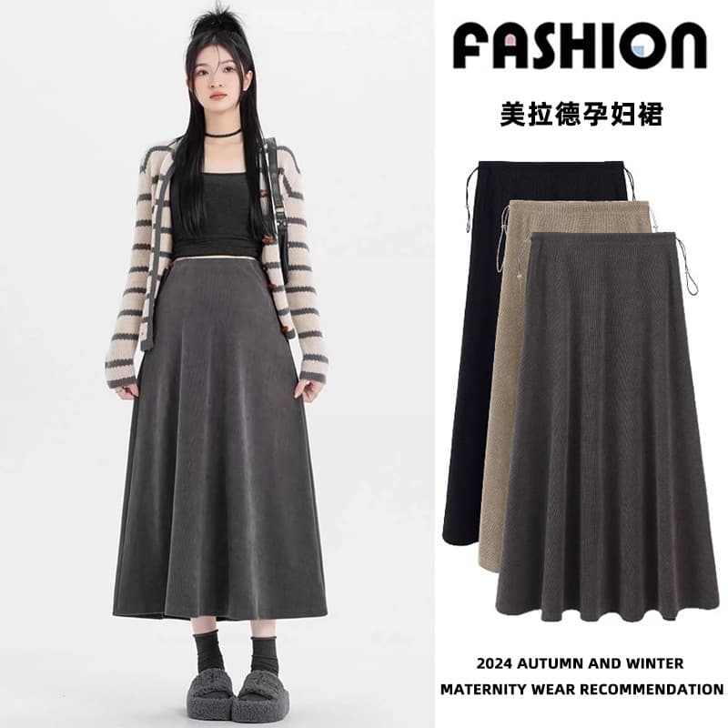 Maillard Maternity Skirt Autumn and Winter Maternity A-line Skirt Without Support Abdominal Long Skirt Small Winter Maternity Clothes Winter Clothes
