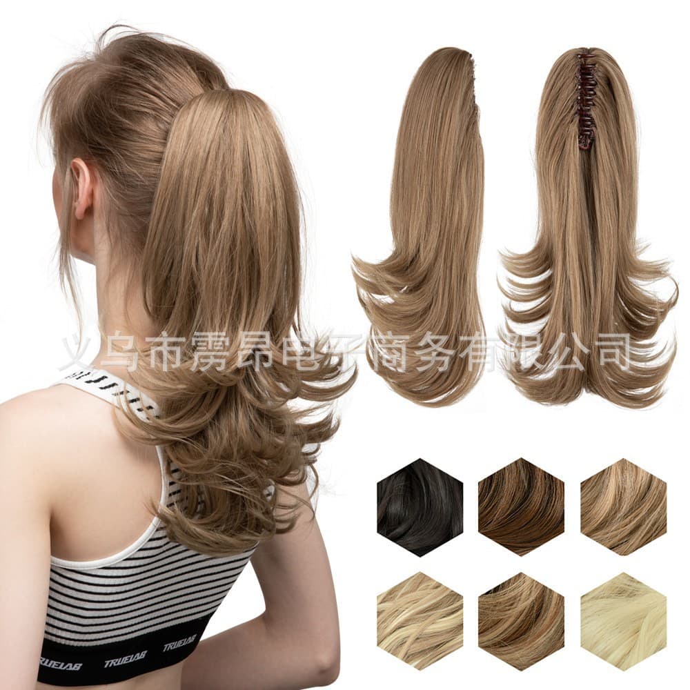 Cross-border High Temperature Silk Wig for Women Long Hair Slightly Curled Short Curly Hair Ponytail Natural Hair Clip Ponytail Holder Loose Curly Hair for Export