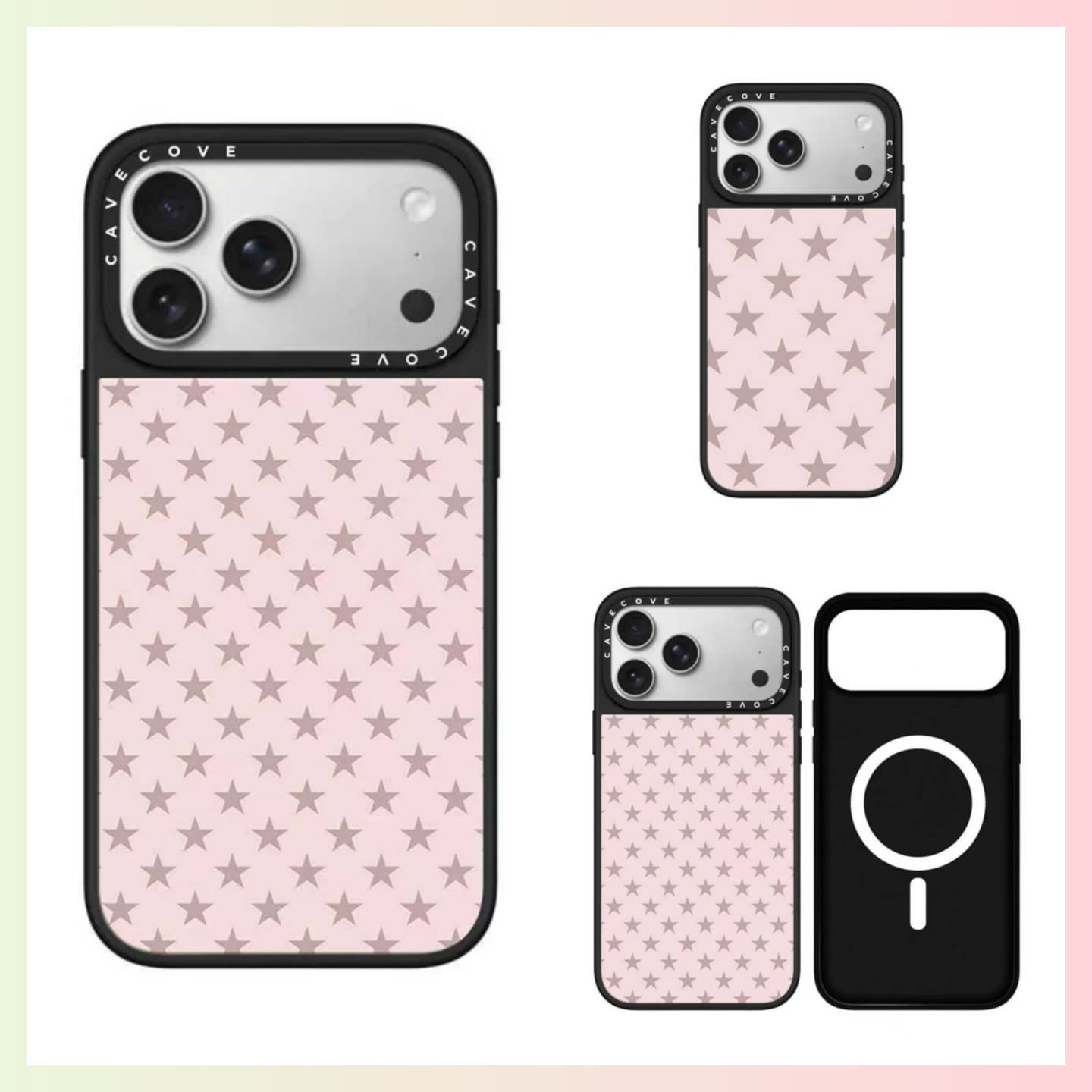 Pink Base Full Print Five-Pointed Star MagSafe Magnetic Compatible iPhone 17 Pro Max Phone Case 15 Pro Minimalist 14 Women