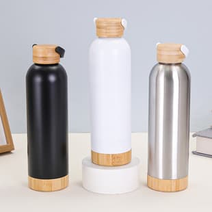 New Bamboo Wood Lid and Bottom, Small Mouth Sports Bottle, Handheld Sports Water Bottle, Stainless Steel Outdoor Portable Insulated Cup