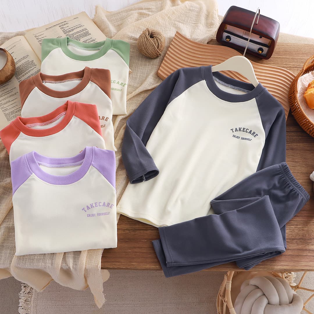 Kids Raglan Thermal Underwear Set for Autumn and Winter, New Boys' Thermal Underwear Set, Girls' Homewear, Children's Clothing