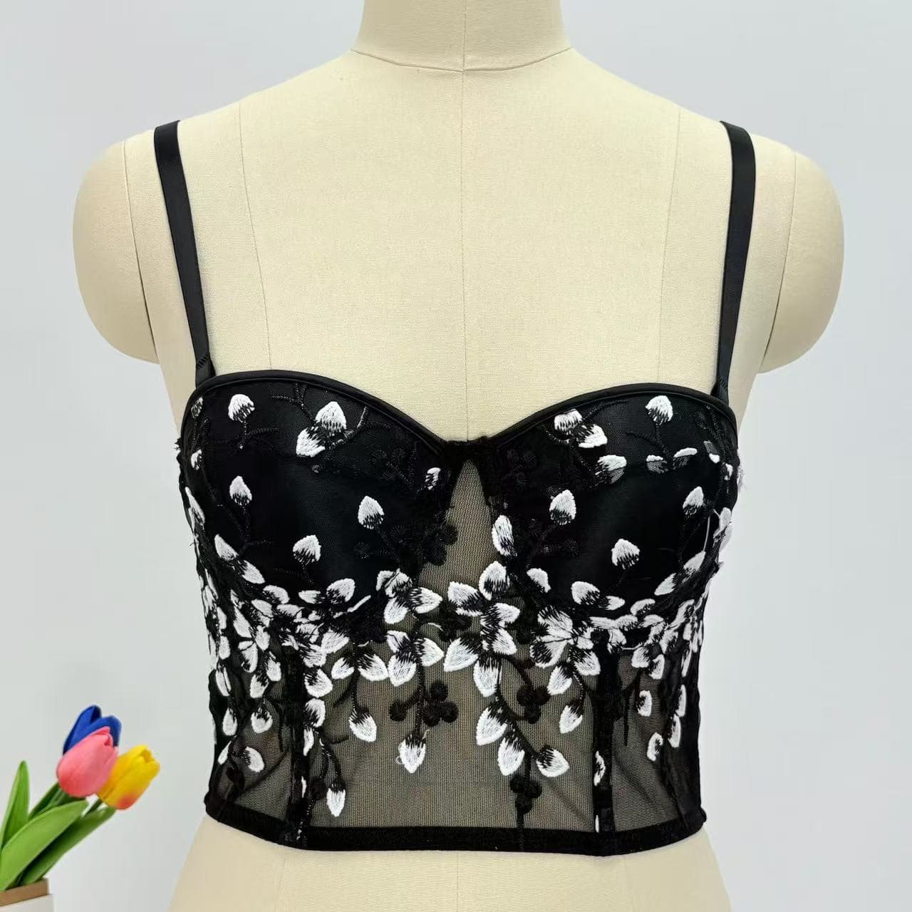 Floral Trendy Camisole, Mid-Length High-End Strappy Top, Versatile Wrap Bra, Wearable as Outerwear Vest Bra