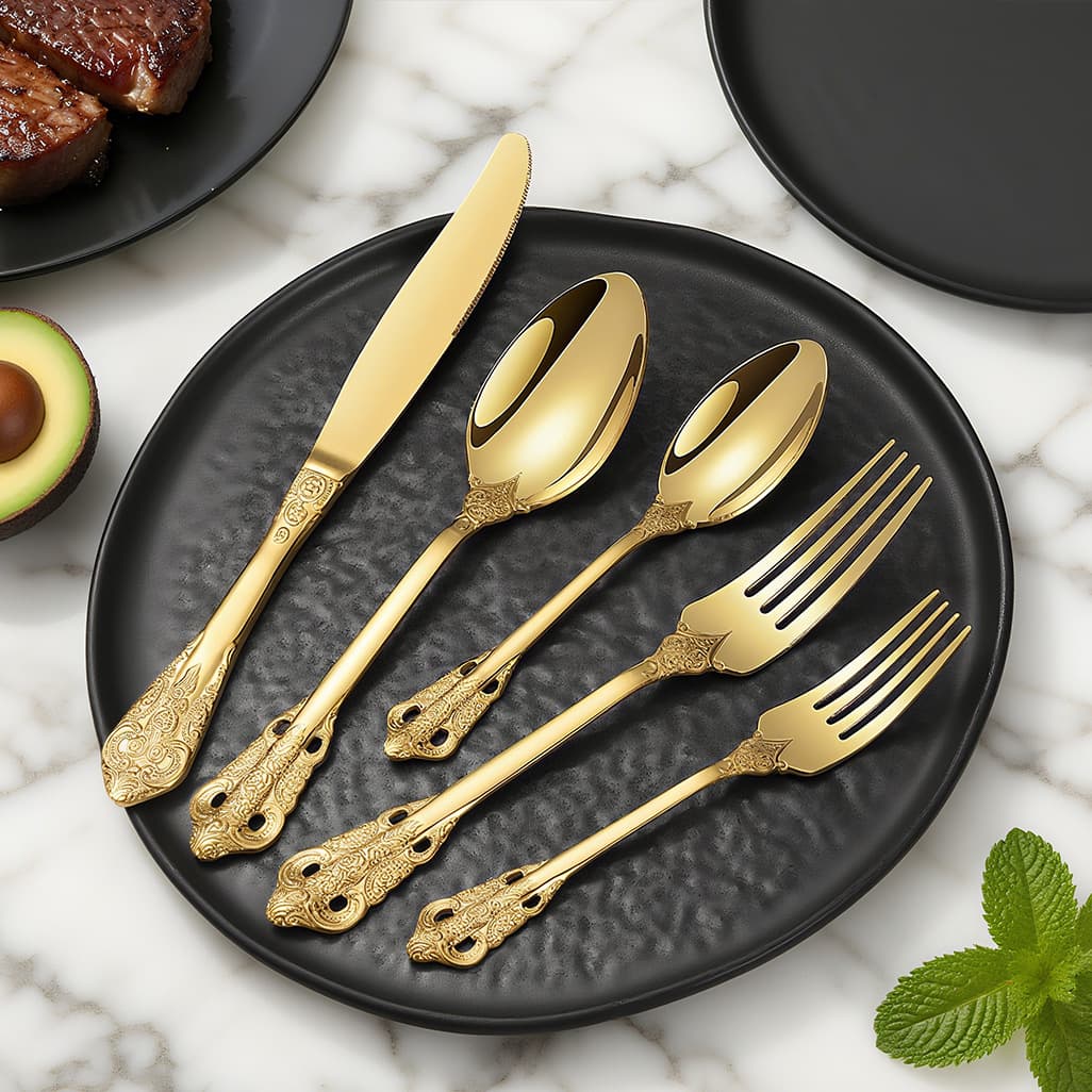 Luxury 304 Stainless Steel High-End Palace Series Western Knife Fork Spoon Set Hotel Restaurant Tableware Factory Direct Supply