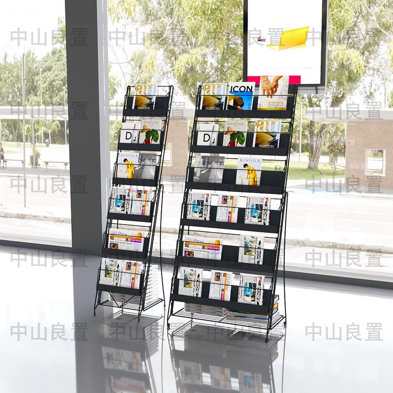 Freestanding Floor Newspaper and Magazine Rack, Multi-layer Magazine and Document Shelf, Iron Art Book and Newspaper Stand
