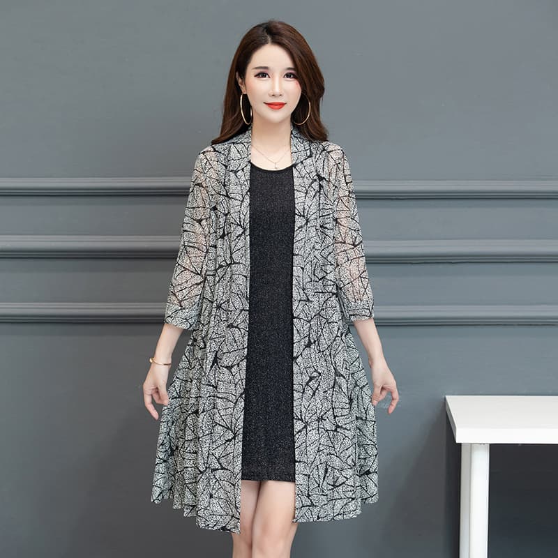 Commuter Large Size Lace Shawl Top Women's Mid-Length Sunscreen Outer Cardigan 7-Point Sleeve Thin Jacket Summer Outer Draped