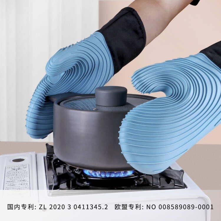 Kitchen Silicone Oven Mitts Heat-Resistant Non-Slip Cotton-Lined Long Gloves Microwave Gloves Baking Gloves
