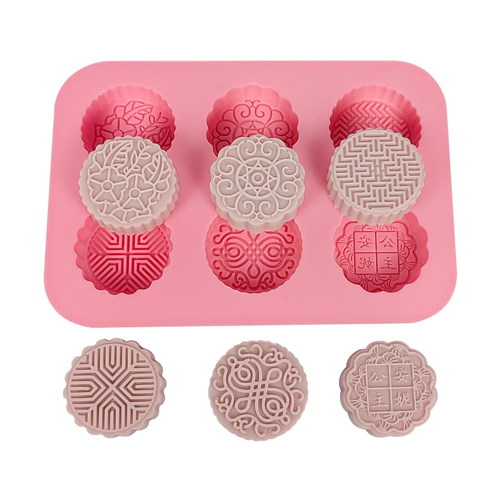 Six-Hole Lace Multi-Pattern Silicone Mold for Handmade Soap, Mooncake, Baking Tools, Pastry, Chocolate, and Cake Mold