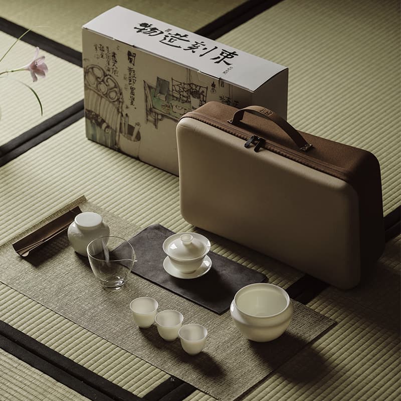 White porcelain tea art training tea set set tea artist teaching set portable travel tea set simple tea set storage bag