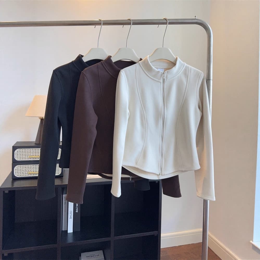 Upgraded version of the slim waist~ Soft and warm fleece-lined zip-up coat for autumn and winter, versatile and slimming inner top