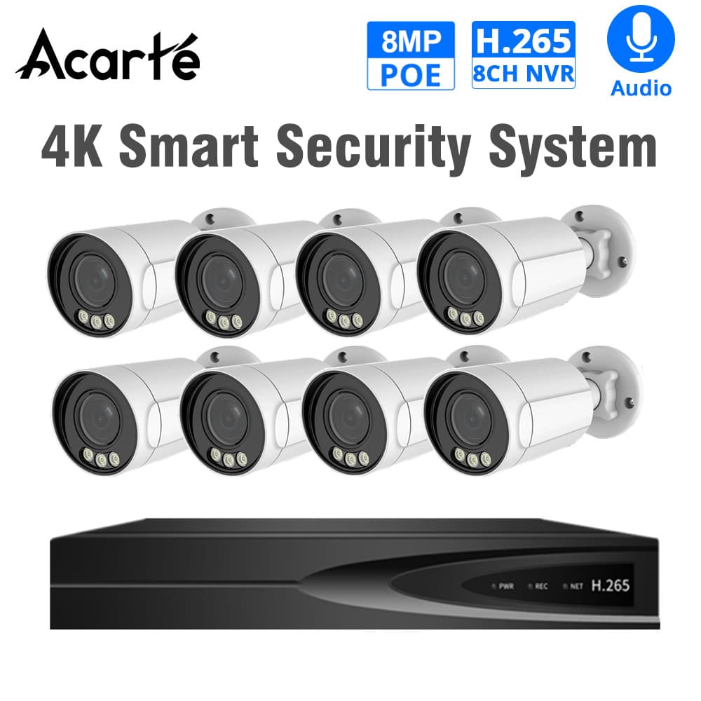 Acarte 4K PoE CCTV Camera Kit 5X Zoom High-Definition Surveillance Camera Set