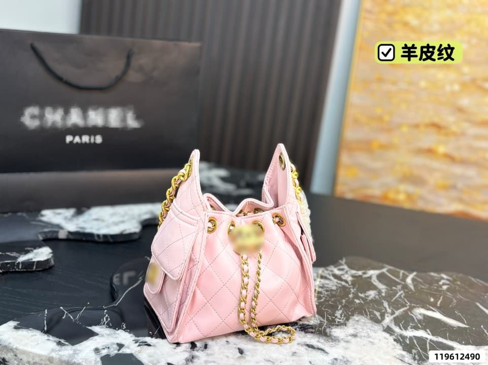 25 New Style Chanel-Inspired Quilted Chain Bucket Bag Drawstring Hobo Underarm Bag Trendy Hippie Bag Single Shoulder Crossbody Bag for Women