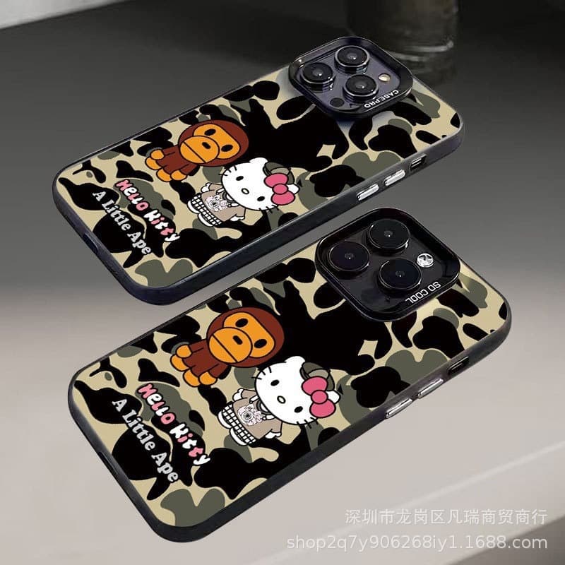 Camouflage Kitty Cat Phone Case for Apple 17 Pro Max, iPhone 16 Plus, Creative 15, Trendy 14/13
