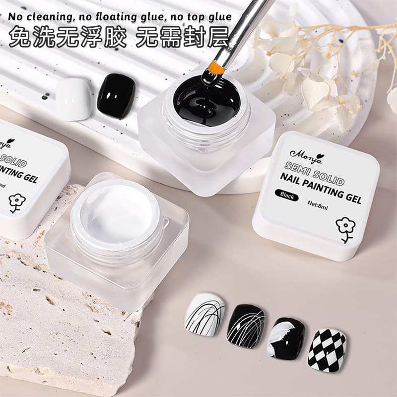 Cross-border supply of no-wash painted glue high-density nail Japanese-style canned black and white painted glue painting nail art glue