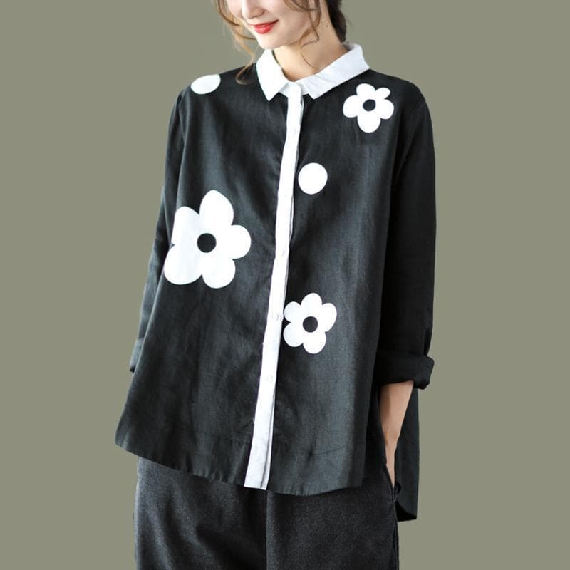 Not a real shot. Loose plus size women's shirt women's new cotton and linen long-sleeved blouse tops women's summer versatile temperament