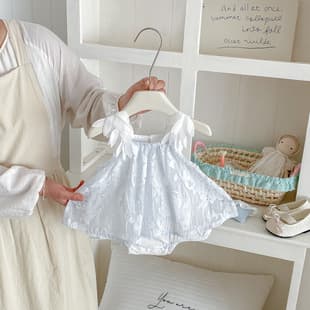 New Summer Korean Sweet Baby Romper, Fashionable Jacquard Bodysuit with Mesh Skirt, Trendy