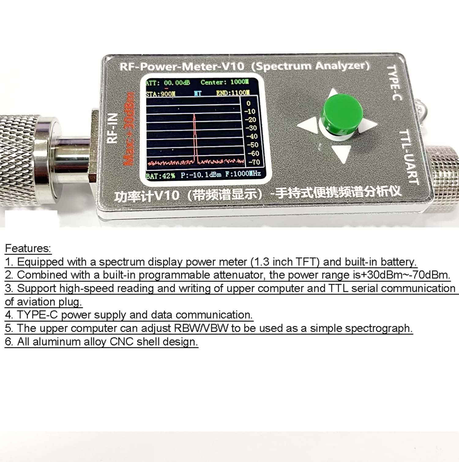 2024 Model V10N RF Power Meter TYPE-C Communication Power Detector Spectrum Analyzer EMC Testing