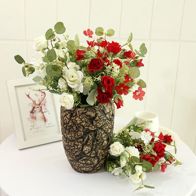 Cross-Border Mixed European Artificial Tea Rose, Tea Bud Rose, Eucalyptus, Onion Ball Peony, Decorative Home Accessories Flower Bouquet
