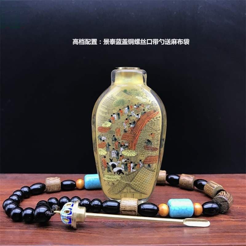 Hengshui Inner Painting Snuff Bottle with Optional Spoon, Snuff Powder Set, Craft, Bottle Inner Painting, Handcrafted Collectible