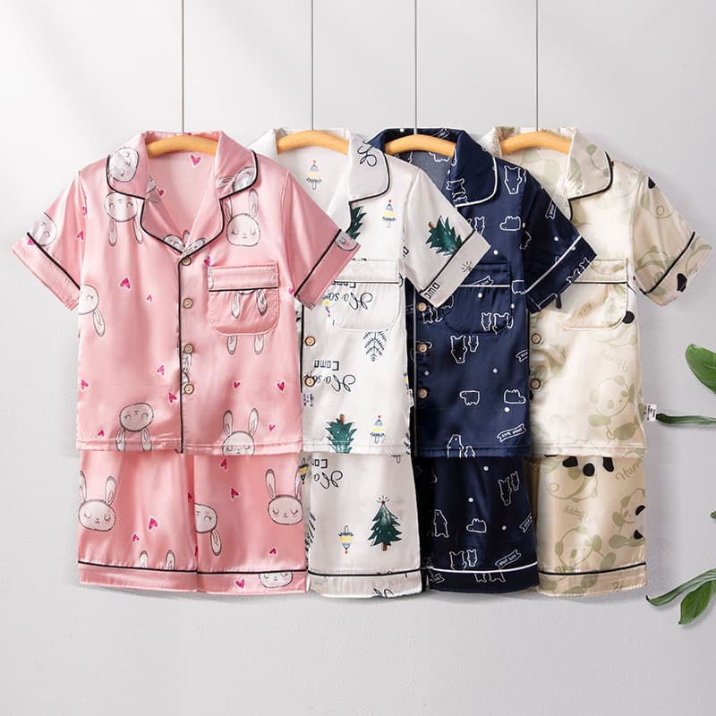 Kids Summer Thin Short Sleeve Crop Pants Pajama Set for Boys Girls Ages 3-8 Air Conditioning Wear