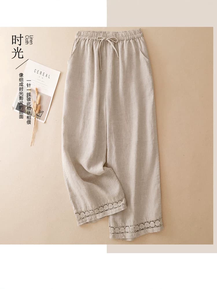 Actual shot of 2026 wide-leg pants for women, high-waist drape, embroidered hollow design, straight-leg pants, slim casual pants, trousers