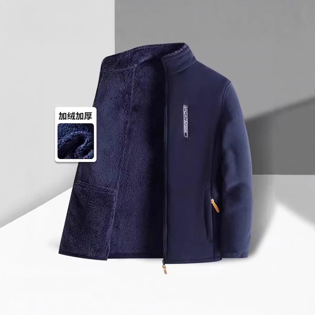 Cross-border premium soft cotton fleece fleece-lined thickened autumn and winter casual polar fleece plus-size men's outdoor jacket solid color.