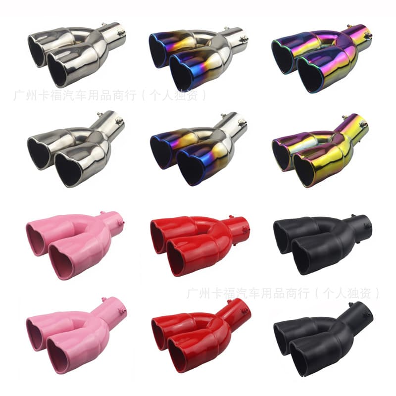 Car modification love double outlet tail throat thickened stainless steel heart-shaped color exhaust pipe silencer universal tail pipe
