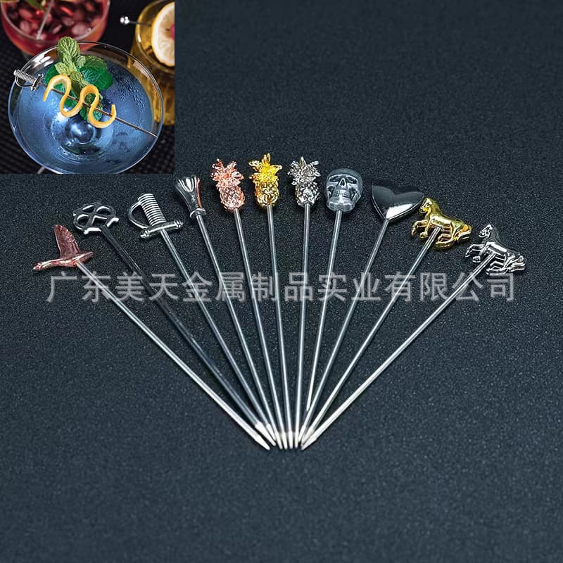 304 Stainless Steel Fruit Picks Salad Skewers Cocktail Picks Bar Cocktail Decoration Skewers Fruit Forks Snack Skewers