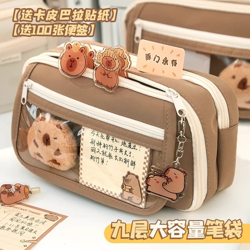Capybara Pencil Case for Girls Elementary School High Aesthetic Large Capacity Multifunctional Stationery Box Cartoon Pencil Pouch for Middle School Students