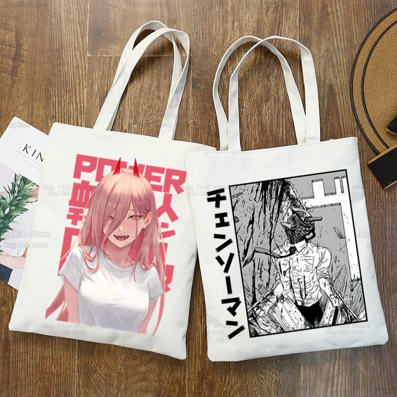 Chain Saw Man Print Canvas Bag Single Shoulder Shopping Fashion Student Handbag Tote Bag Customizable Logo Heat Transfer Printing
