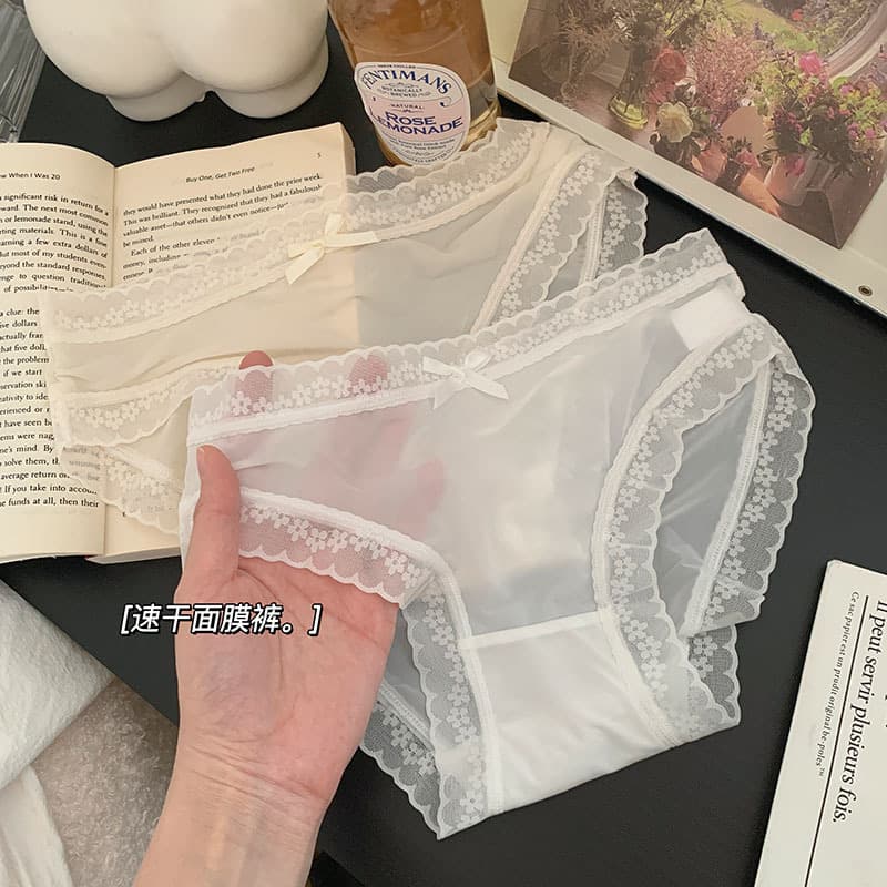 "Cream Girl" [Ass Mask Pants] Spring and Summer Solid Color Ice Silk Underwear Girls Mid-Waist Quick-Drying Lace