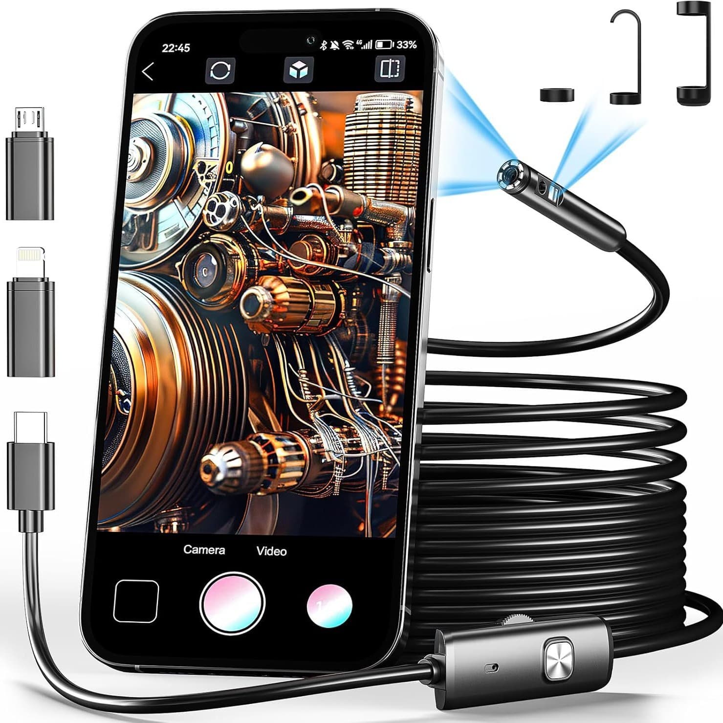 Universal HD 1920P/1440P Semi-Rigid Hard Wire Endoscope for Apple/Android, Automotive Repair, Industrial Pipeline Camera
