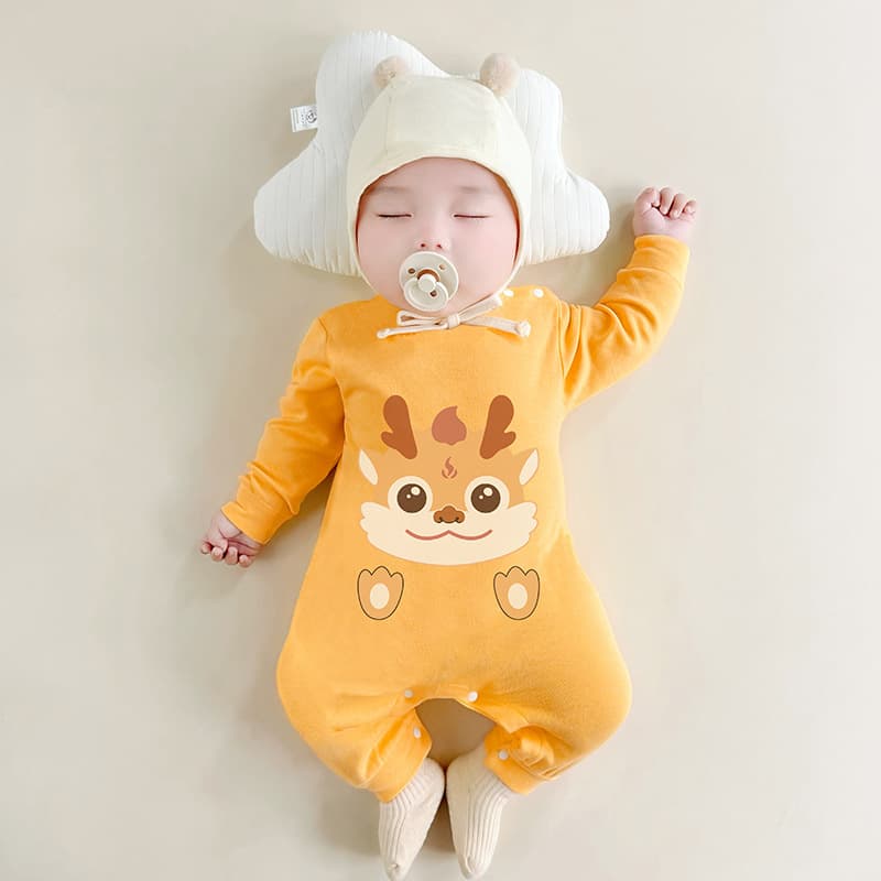 Class A Cartoon Double-Sided Cotton Baby Romper for Newborns, Spring and Autumn Bodysuit, Infant Sleepwear, Baby Homewear