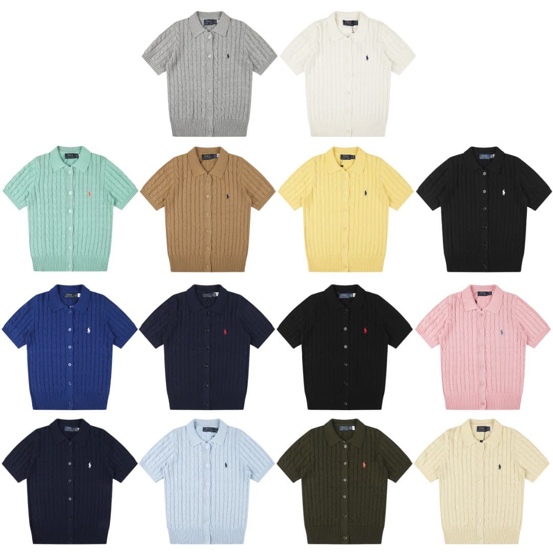 Classic Basic Versatile Polo Shirt with Turn-Down Collar, Solid Color, Small Pony Embroidery Logo, Knitted Cardigan Short Sleeve