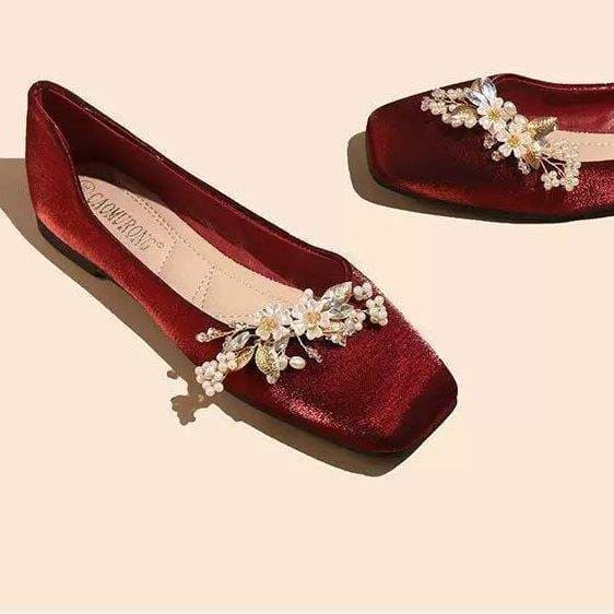 Vintage Beautiful Xiuhu Shoes Wedding Shoes Bride Shoes Bridesmaid Shoes Two-Wear Flower Flat Heel Flat Bottom Pregnant Bride Shoes