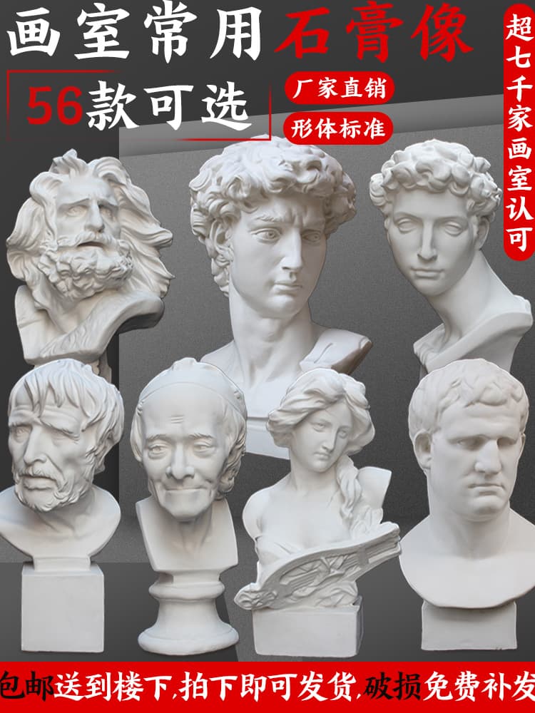 David Plaster Set - Includes Venus, Masked Warrior, Lyre Girl, Homer, Agrippa & Pirate Sculptures