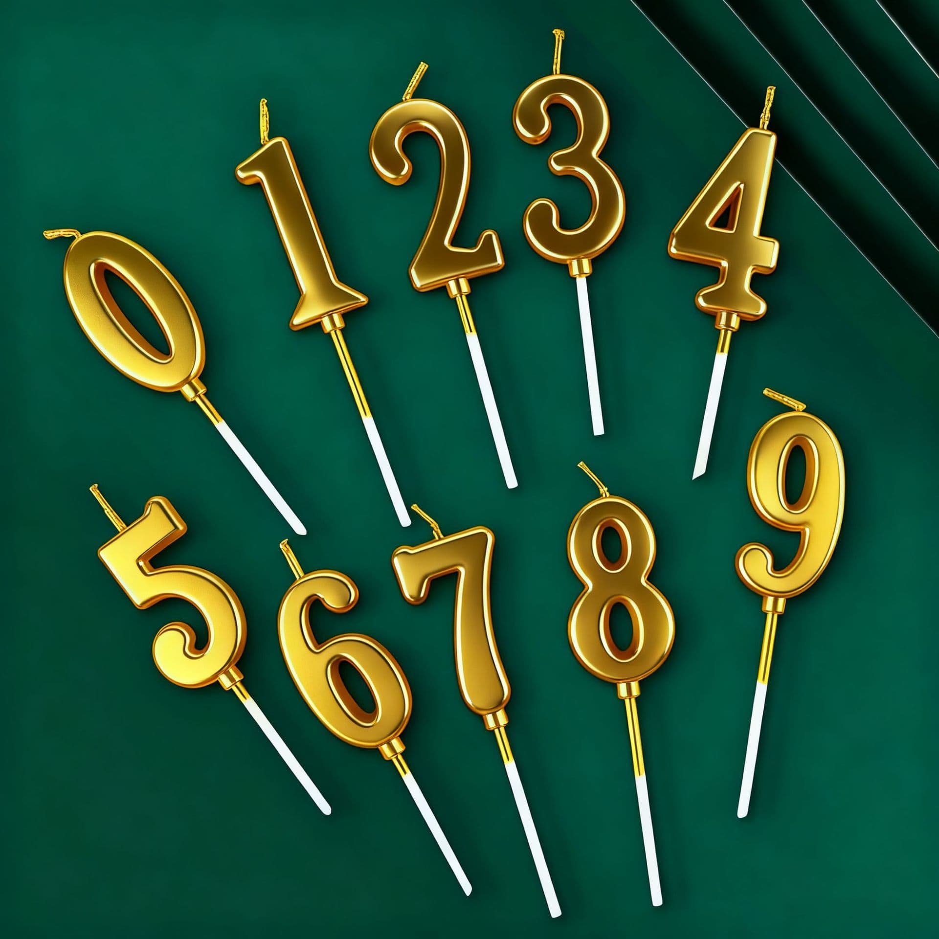 Gold Sprayed Number Birthday Cake Candles Creative Numbers 0-9 Party Pack Candles for Celebrations and Birthdays