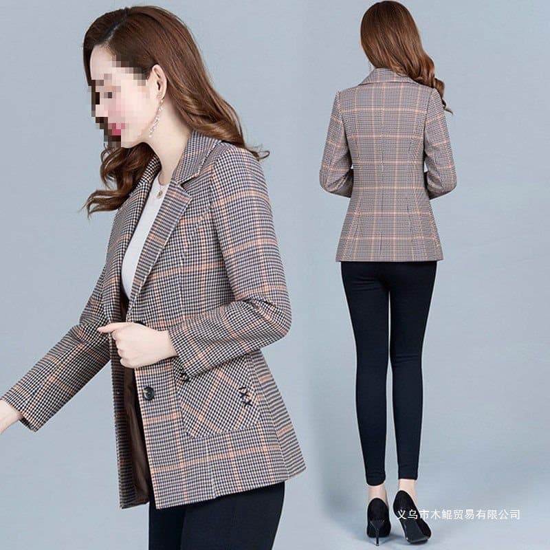 Women's plaid short blazer, spring and autumn style, casual, 2025 new style, Korean style.