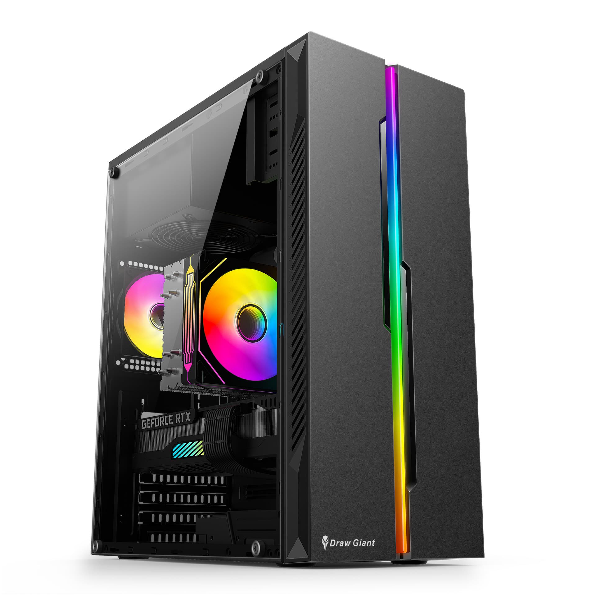 DIY Desktop Computer Case Full Transparent ATX Tempered Glass Panel RGB Light Strip Black