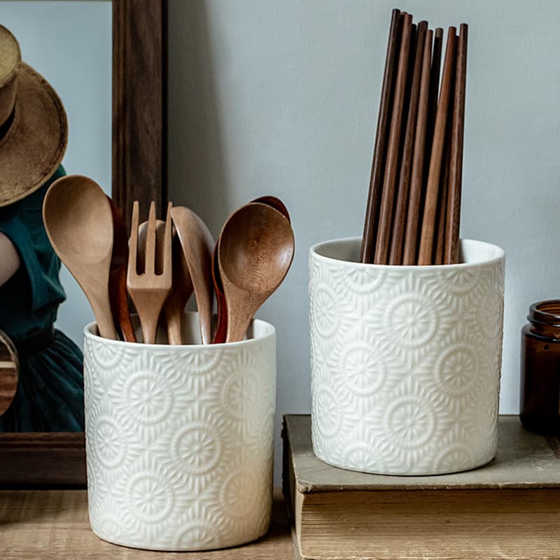 Fireworks High Color Value Relief Storage Cans Ceramic Chopsticks Holder Knife and Fork Spoon Storage Cans Desktop Pen Holder Cross-border Export