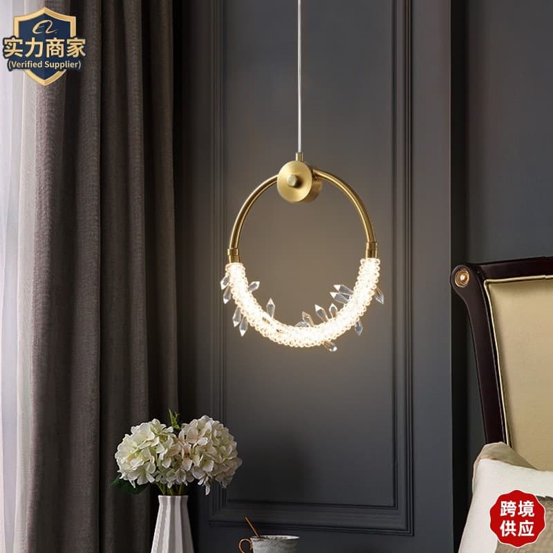Nordic Bedroom Bedside Crystal Wreath Pendant Light Light Luxury Study Entryway Cloakroom Lighting Creative Minimalist Small Pendant Lamp