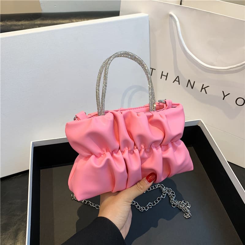 Fashionable Folded Chain Shoulder Bag Women's Trendy Crossbody Bag Street Style PU Material Small Size Soft Square Shape