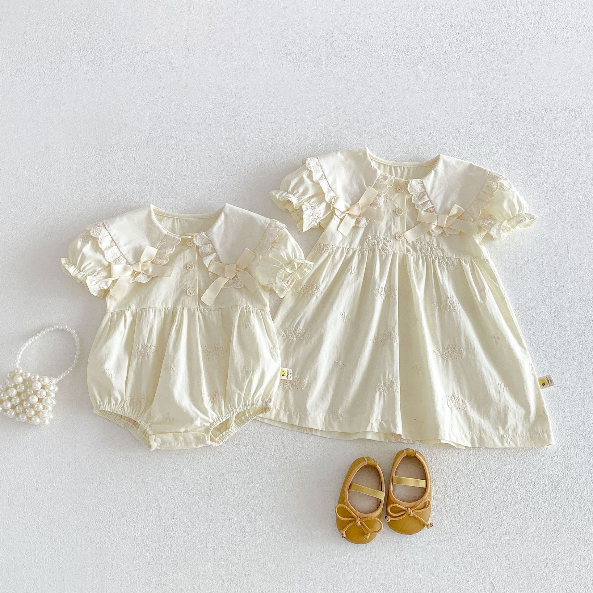 Summer girls' dress, baby short-sleeved dress, baby girl's fashionable bow princess dress, children's sister dress