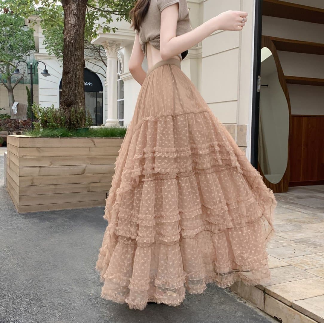 2026 New Fairy Half Skirt Gentle Style High-End Slimming Mesh Irregular Puffy Skirt